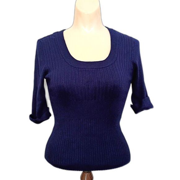NYCC Y2K Rib Knit Top Square Neck 1/2 Sleeve M Stretchy Vampire Diaries - Picture 1 of 11